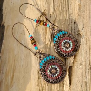 Beaded Boho Teardrop Earrings with Rhinestones